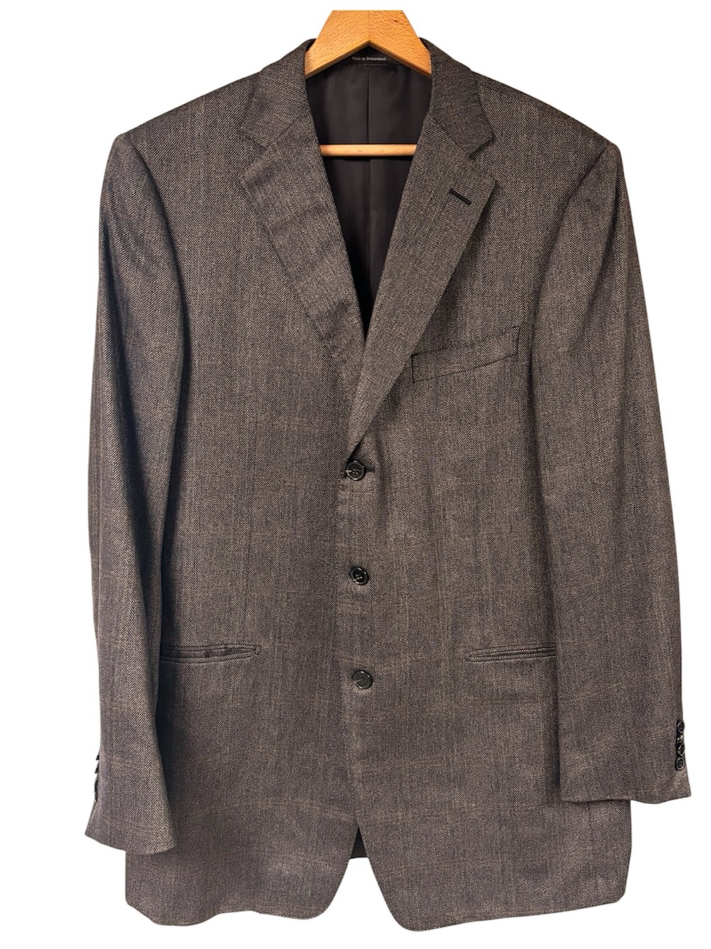 Ermenegildo Zegna Sport Coat Mens 46L Brown Silk Cashmere Jacket Herringbone